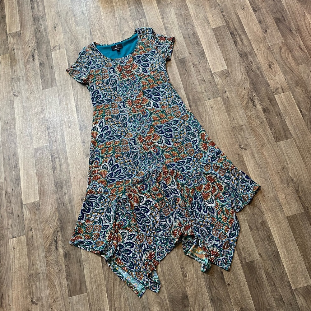 Ronni Nicole Colorful Leaf Print Midi Dress Size Medium